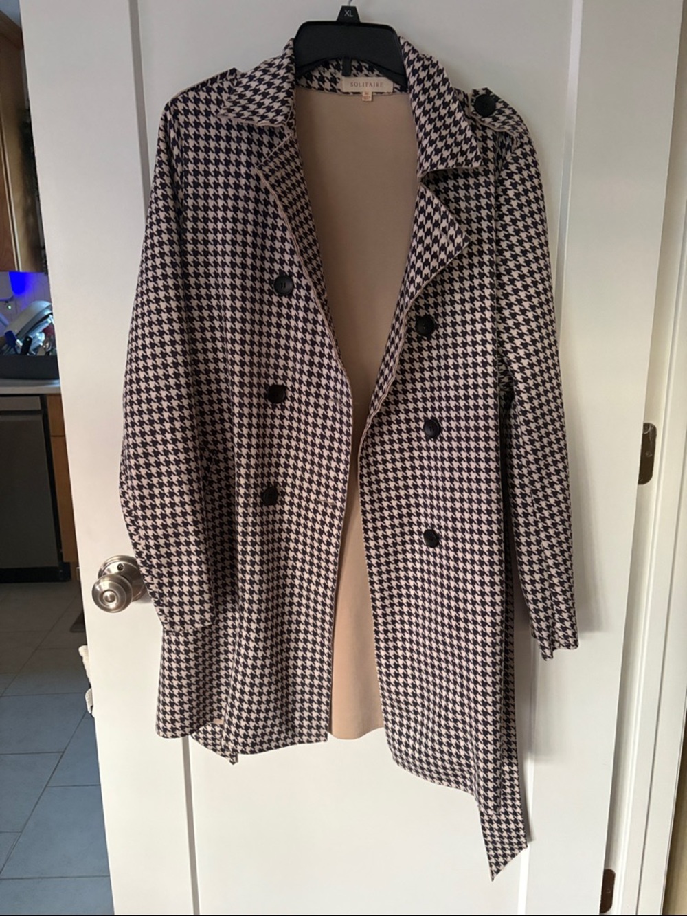 Solitaire Black & White Houndstooth Pea Coat